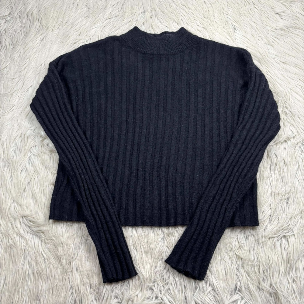 Madewell Women's‎ S Black Ribbed Mockneck Crop Sweater Grunge Preppy